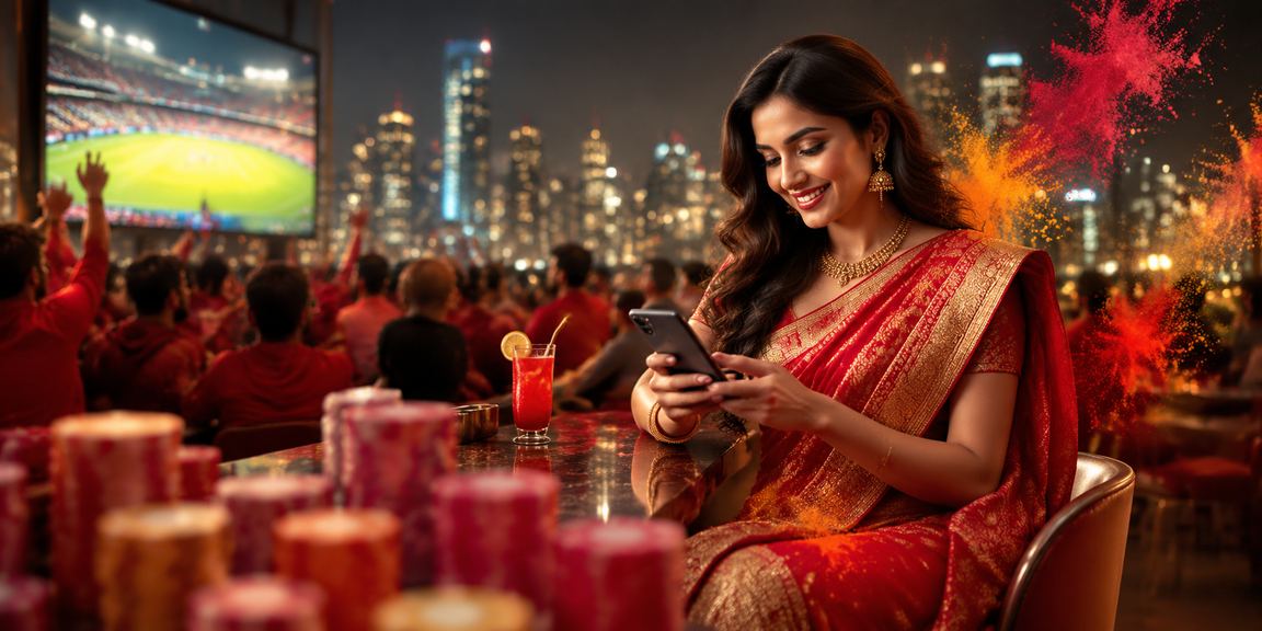 Indian woman using mobile payment apps for betting